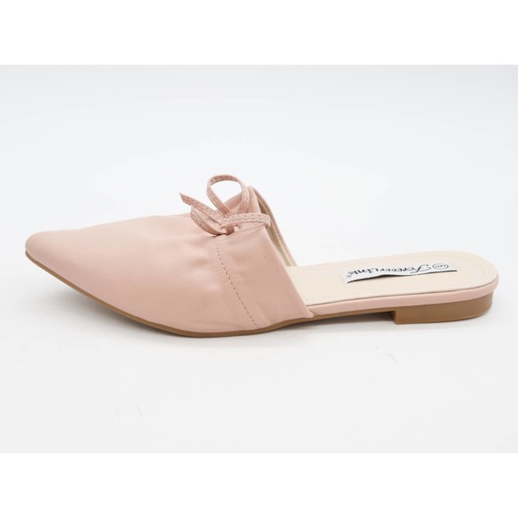 Forever Link Mules Womens 6 Beige Faux Leather Pointed Toe Slip On Flat Heel Bow - Picture 2 of 9
